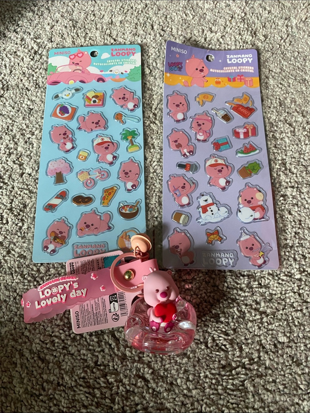 Pink Zanmang Loopy Sticker Sheet & Keychain Set
